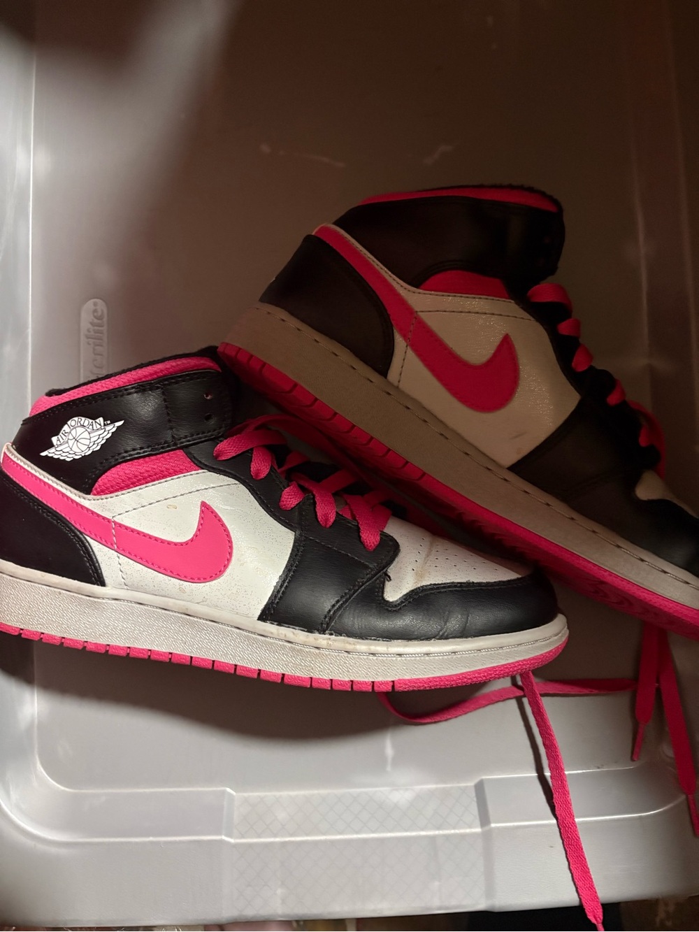 Nike Kids Pink, Black & White Mid-Top Sneakers
